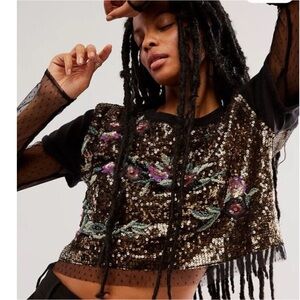 Free People / Life Of The Party Floral Sequined Top